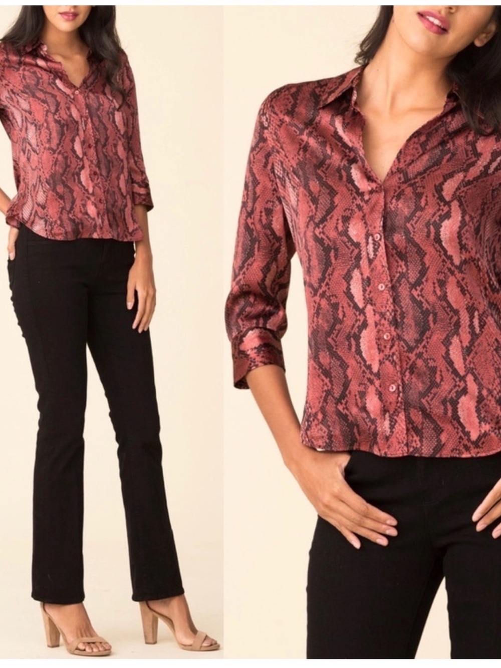 L'AGENCE Dani Red Snake-Print Button-Down Shirt